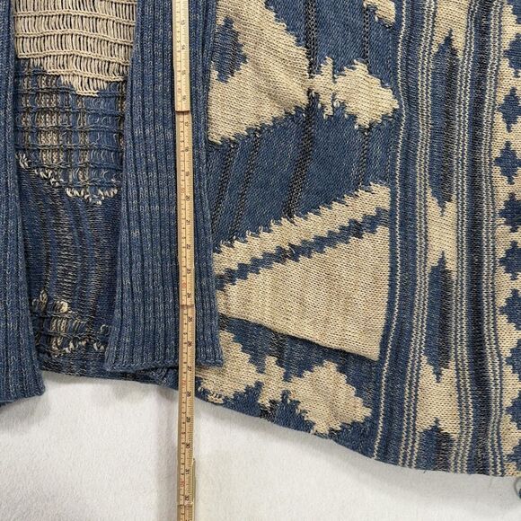 Lauren Ralph Lauren Poncho Cardigan Women L Blue Beige Wool Linen Southwestern - Picture 12 of 15